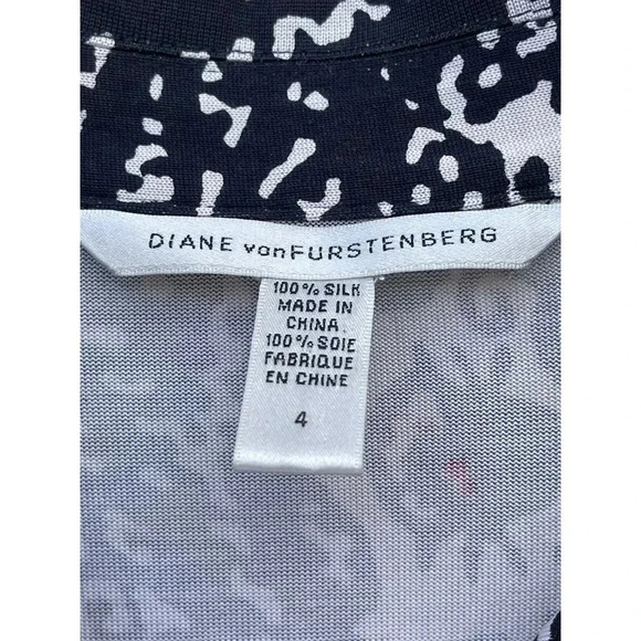 Diane Von Furstenberg Womens 3/4 Sleeve Collared Silk Shift Dress Black Floral 4 - Picture 12 of 12